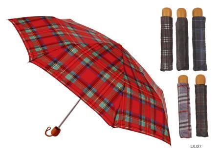 DRIZZLES DELUXE TARTAN SUPER MINI UMBRELLA WITH WOOD HANDLE. UU0027 \\\KD13099