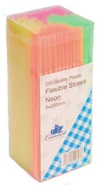 NEON COLOUR FLEXI STRAWS 250 PACK. FLXST250N \\\KD13109
