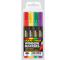 4 COLOURED LIQUID WINDOW MARKERS CHALK. C826 \\\KD13147