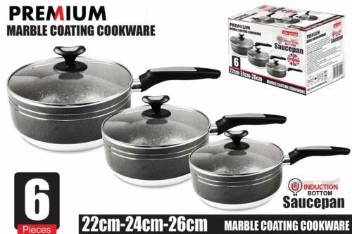 PREMIUM NON STICK MARBLE COATING SAUCEPAN WITH LID 22CM-24CM-26CM 3/PK. NS32415 \\\KD13164