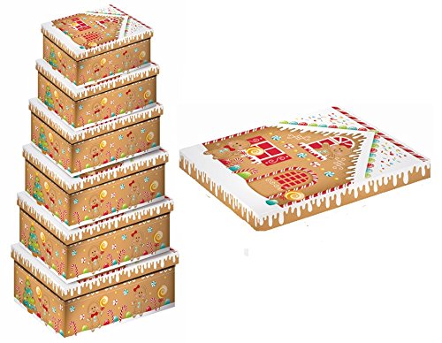 6 PCS GINGERBREAD OBLONG BOXES. X-21384-BX \\\KD13269