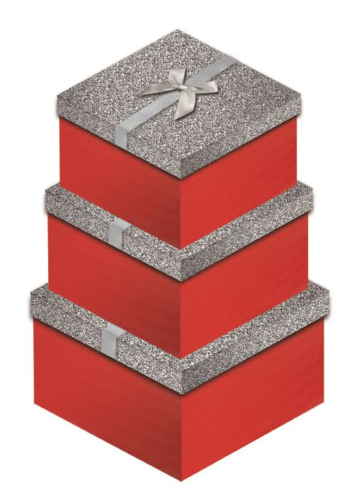 3 PCS SILVER GLITTER SQUARE BOX. X-21510-BX \\\KD13271