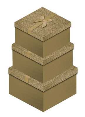 3 PCS GOLD GLITTER SQUARE BOX. X-21519-BX \\\KD13274
