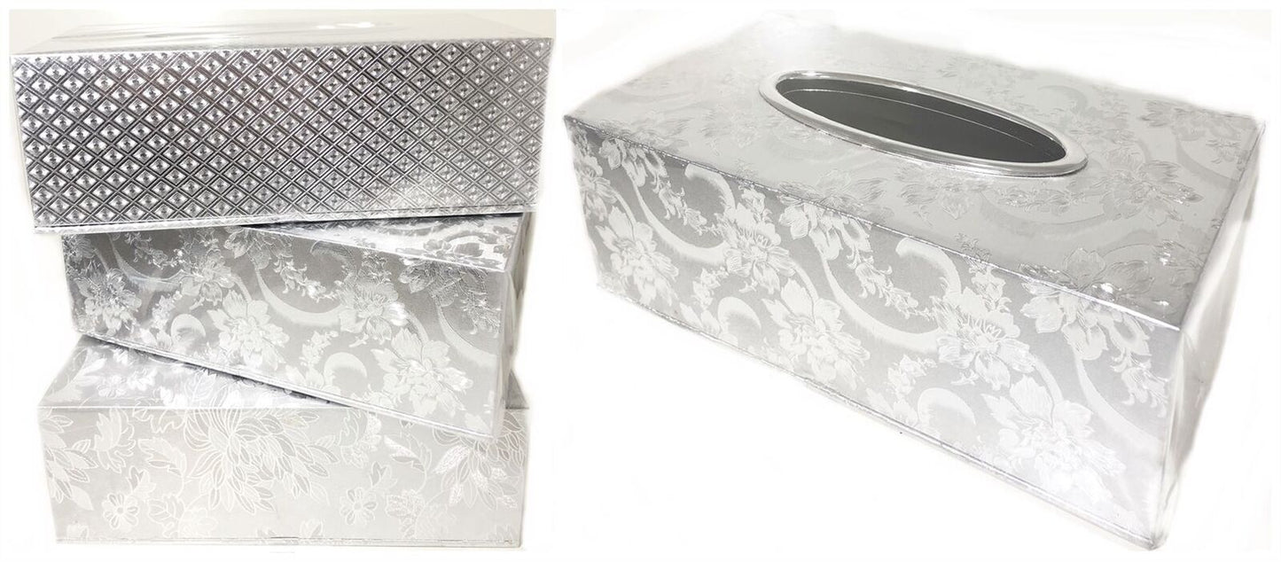SILVER CARDBOARD TISSUE PAPER BOX 23CM X 12CM X 8CM. CH31099S \\\KD13290