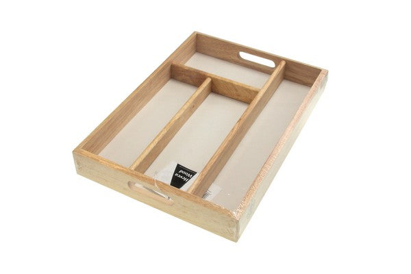 RUBBERWOOD CUTLERY UTENSILS ORGENISER TRAY 4 COMPARTMENT. AP8517 \\\KD13311