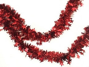 RED MATT TINSEL 2M WITH STARS. HBA033RED \\\KD13336