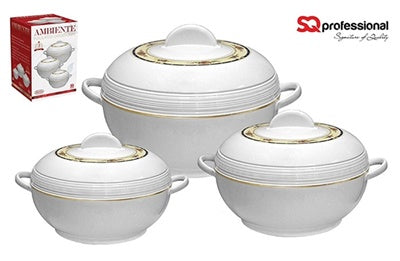 3PCS AMBIENTE DELXUE HOT POT INSULATED FOOD WARMER CASSEROLE - SMALL (1200ML - 1600ML - 2500ML). TS1876 \\\KD13338