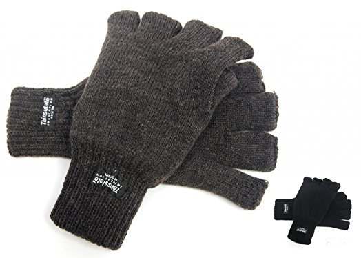MENS THERMAL INSULATED FINGERLESS GLOVES ASSORTED SIZE 12/PK. GL131BK \\\KD13342