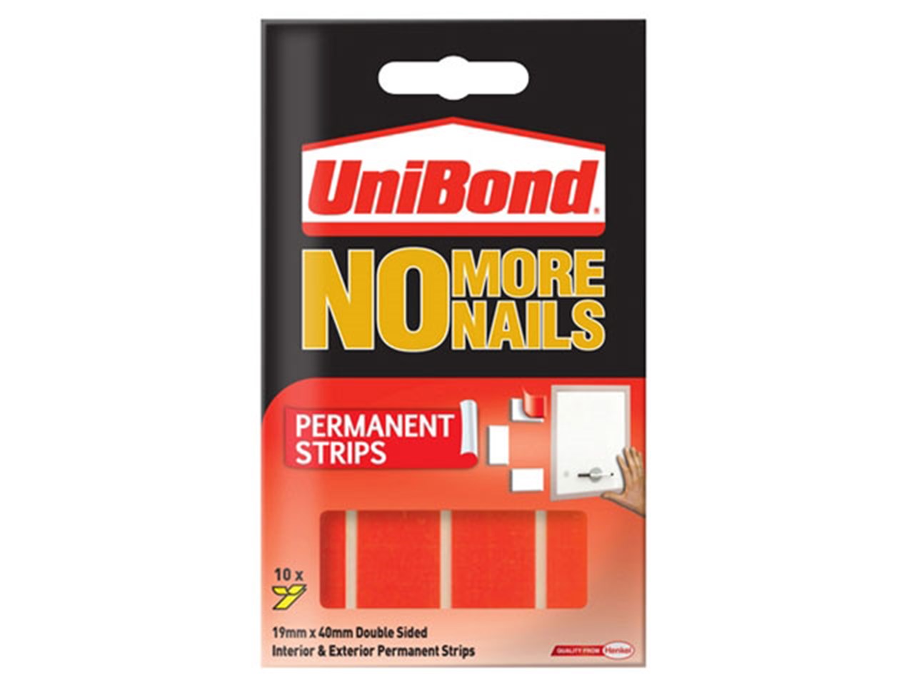 UNIBOND NMN PERMANENT STRIPS 20MMX40MM PK 10 RED ULTRA STRONG. 2675503 \\\KD13391