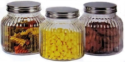 GLASS CANNITISER WITH METAL LID 3 PIECE SET. HCH274 \\\KD13400