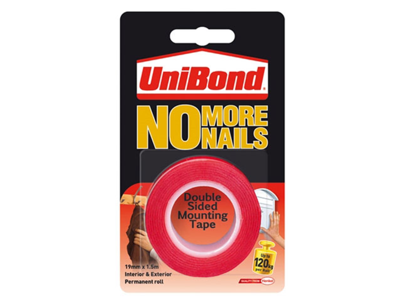 UNIBOND NO MORE NAILS DOUBLE SIDED MOUNTING TAPE ROLL 19MM X 1.5M. 2675760 051280 \\\KD13428