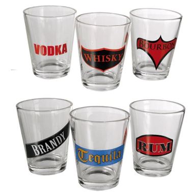 6 SHOOTER GLASSES SPIRITUOUS BEVERAGES. OB932049 \\\KD13480