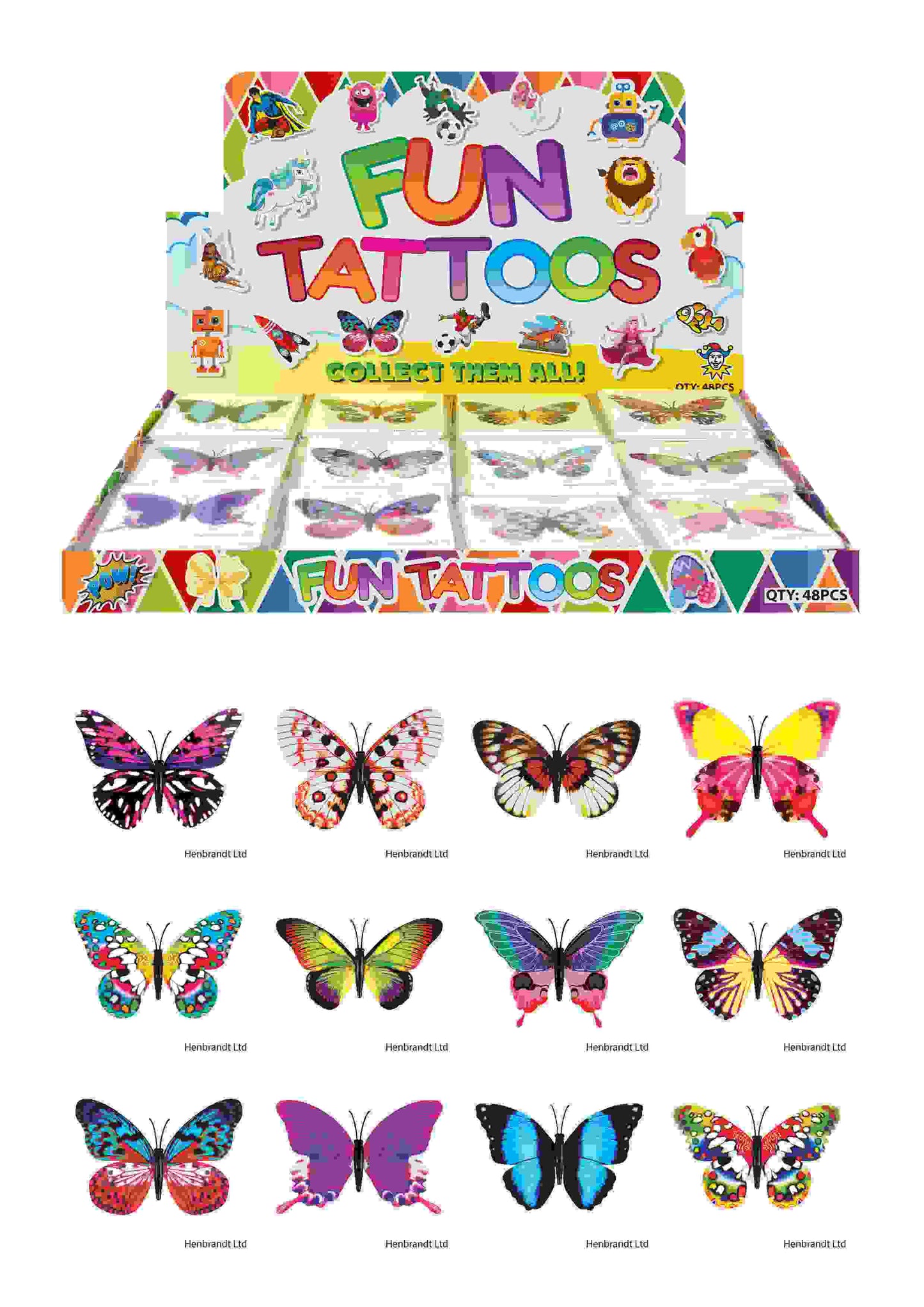 BUTTERFLY MINI TATTOOS 4 CM - 48 X 12 ASSORTED DESIGN. N51410 \\\KD13634