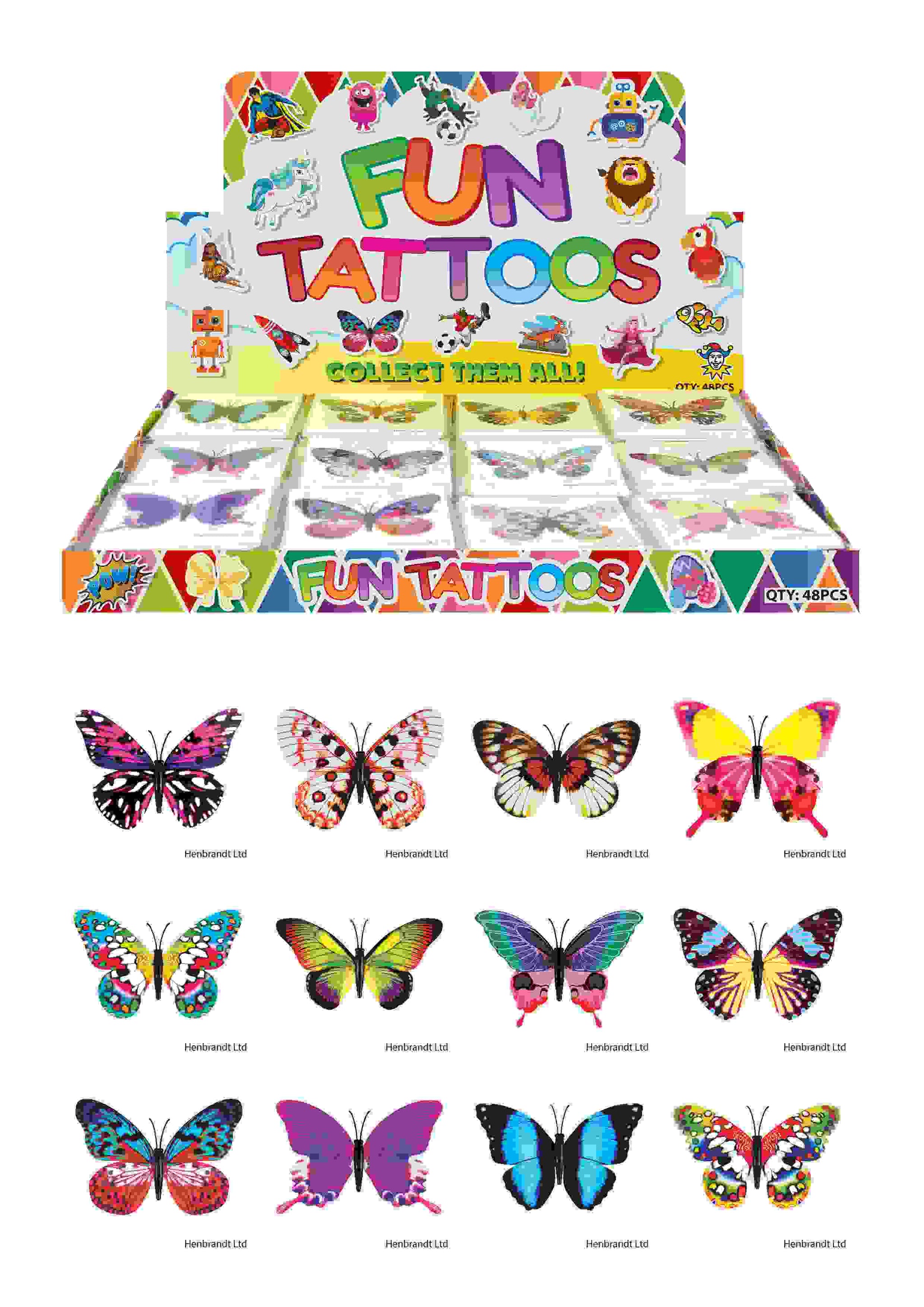 BUTTERFLY MINI TATTOOS 4 CM - 48 X 12 ASSORTED DESIGN. N51410 \\\KD13634
