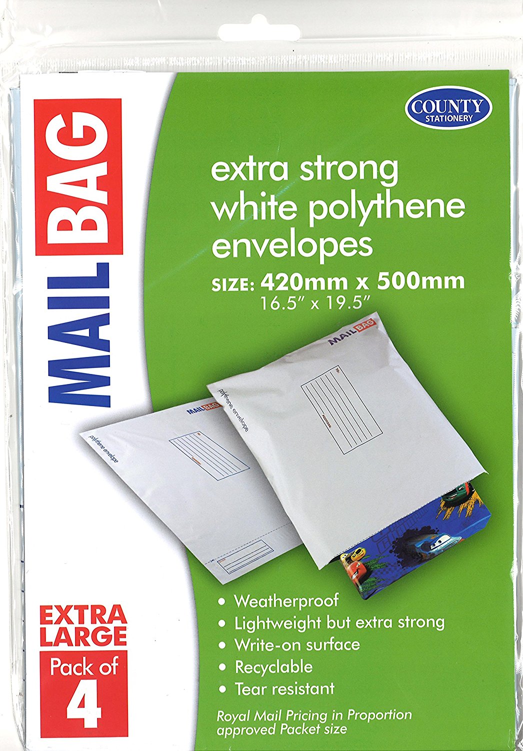 COUNTY 4 PACK EXTRA LARGE MAIL BAGS POLYTHENE. C264 \\\KD13678