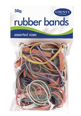COUNTY COLOURED 50 GM RUBBER BANDS HANG. C225 \\\KD13690