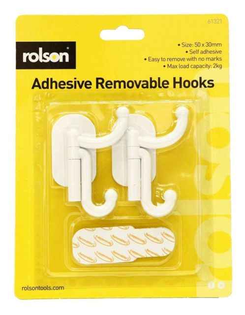 2 PCS REMOVABLE ADHESIVE PLASTIC HOOK 50 X30 MM. RT61321 \\\KD13774