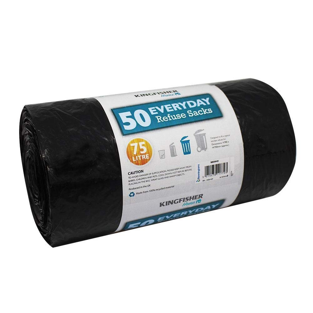 KINGFISHER BLACK REFUSE SACKS PACK OF 50 SIZE 75L. BB50HD \\\KD13784