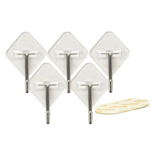 5 PCS REMOVABLE ADHESIVE METAL HOOKS TRANSPARENT 35 X 31 MM. RT61332 \\\KD13785