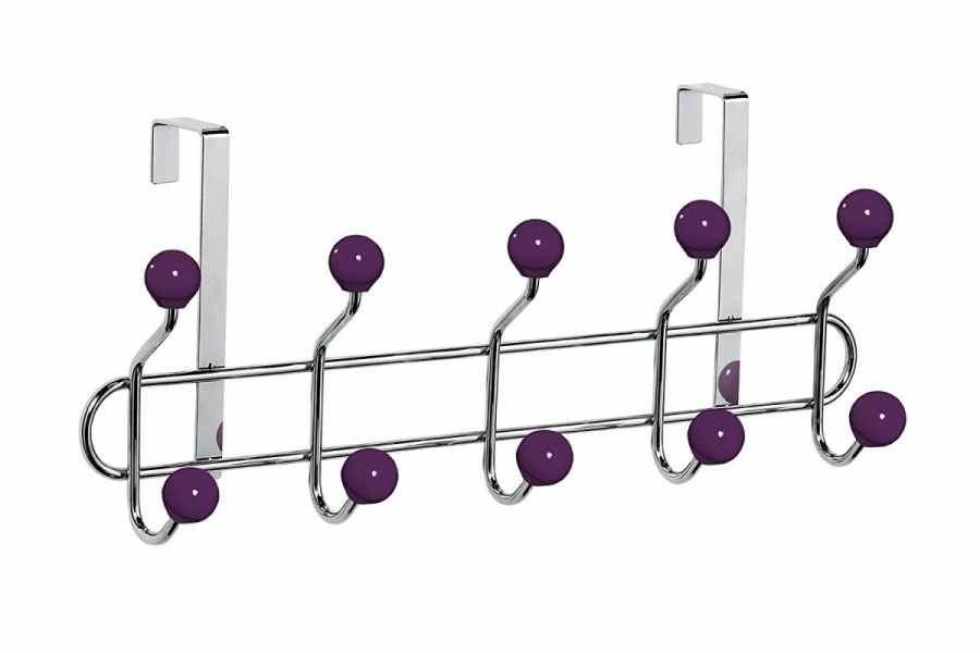 CHROME 10 HOOKS OVER DOOR HANGER PURPLE CREMAIC BALLS. PH0509713 \\\KD13823