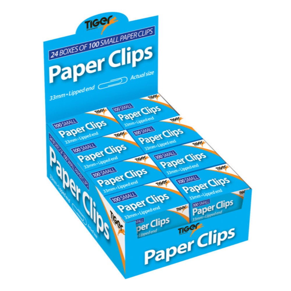 TIGER PAPER CLIPS 33MM LIPPED END PACK OF 100. T302000 \\\KD13926