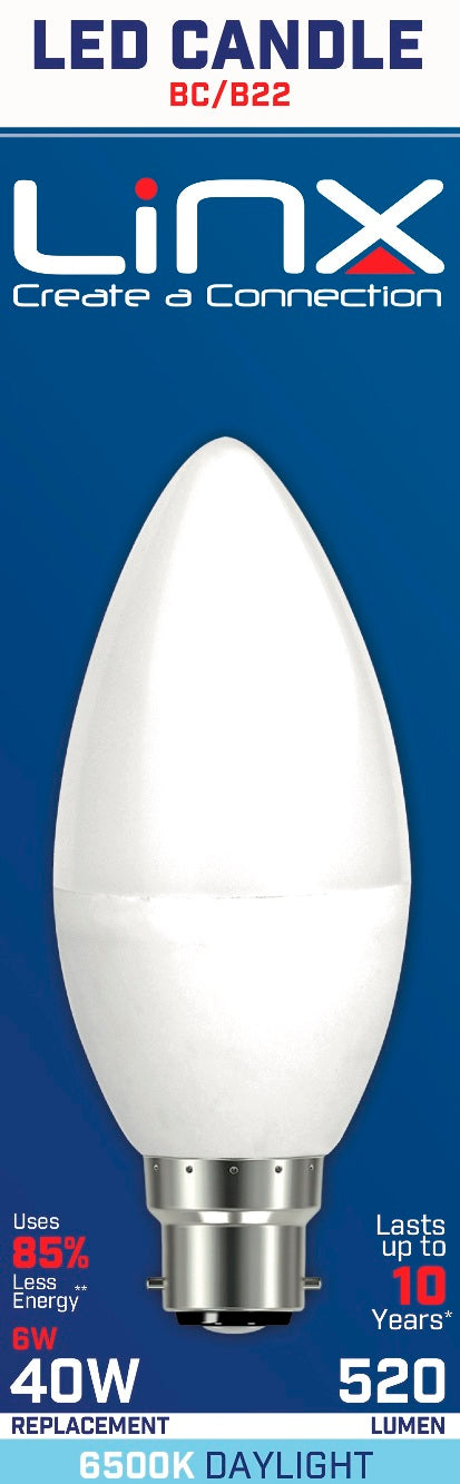 C37 CANDLE OPAL B22 220-240V 6W 520LMS 6500K LED BULB. LX0014 \\\KD13977