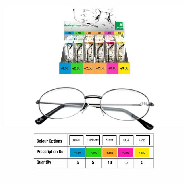 METAL FRAME ASSORTED READING GLASSES WITH CASE. F918382 \\\KD14136