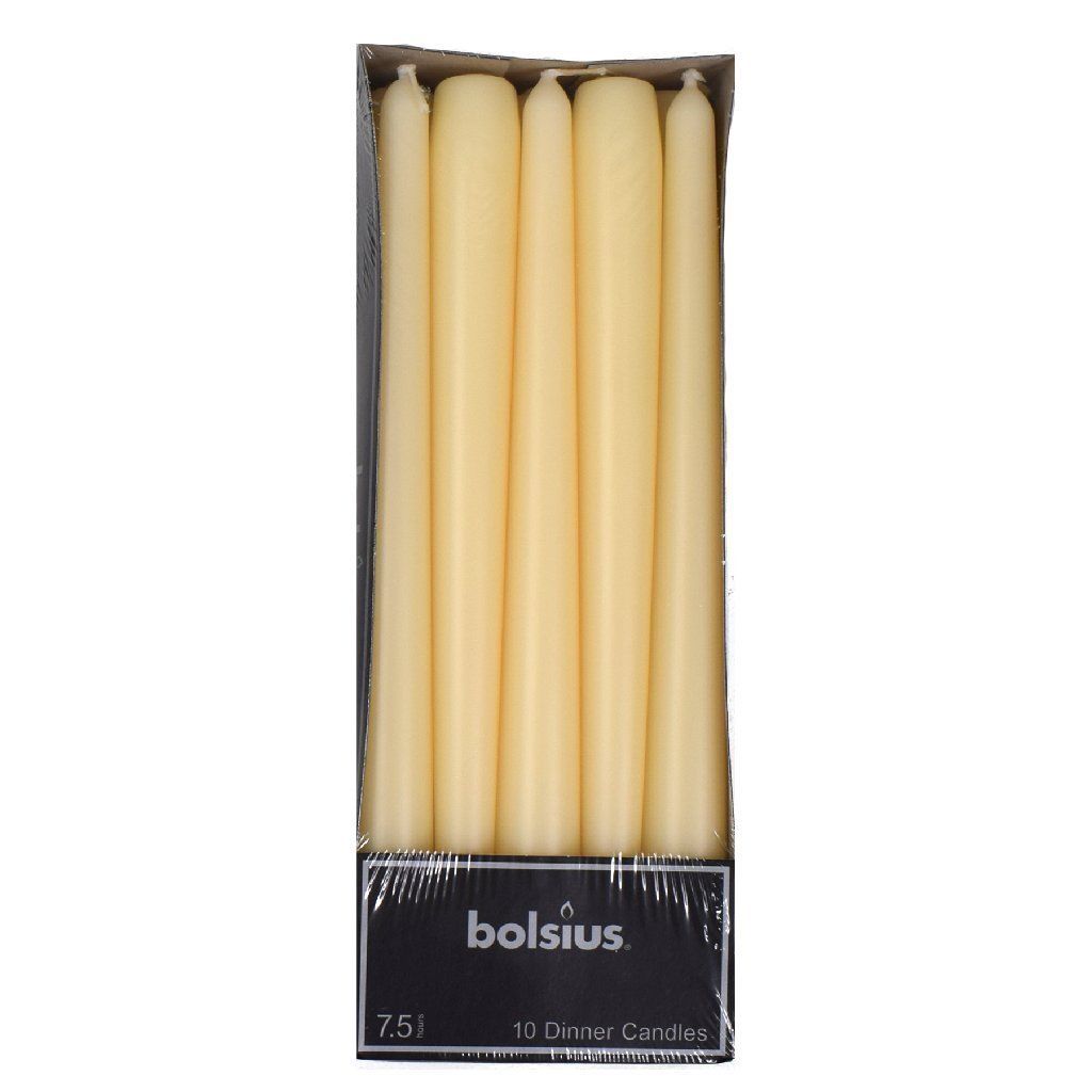 BOLSIUS TAPERED DINNER CANDLE 7.5 HOURS IVORY PACK OF 10. 103600356706 \\\KD14181
