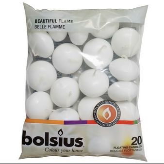 BOLSIUS FLOATING CANDLE WHITE PACK OF 20. 103632053702 \\\KD14183