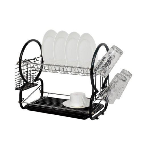 2 TIER BLACK DISH DRAINER RACK HOLDER SINK DRIP TRAY. HCH005 \\\KD14199