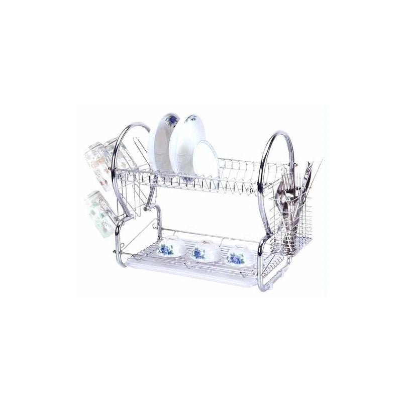 2 TIER CHROME DISH DRAINER RACK HOLDER SINK DRIP TRAY. HCH006 \\\KD14200