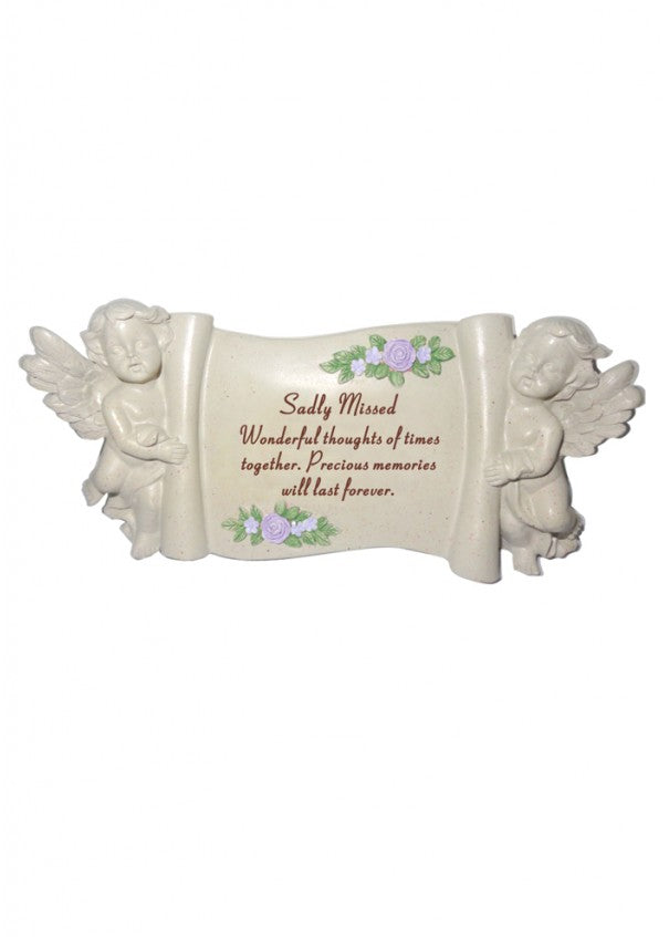 SADLY MISSED CHERUB SCROLL 24X11CM. DF14723Y \\\KD14303