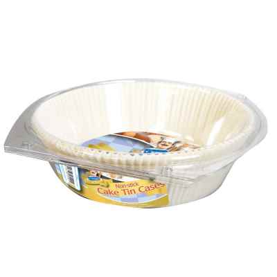 NON STICK PAPER CASES WITH FLUTED EDGE 15 PACK OF ROUND CAKE TIN CASES H60XDIA200MM. CCASE2 \\\KD14485