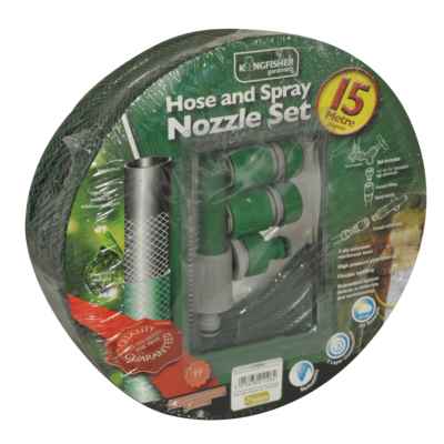 3 LAYER BRALDED GARDEN HOSE PIPE & SPRAY NOZZLE SET 15M HALF INCH RAINFORCED. 415SNS \\\KD14500