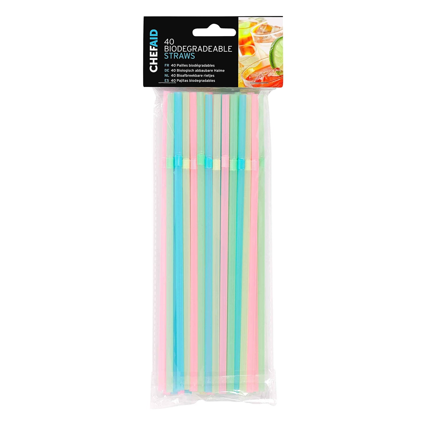 BIODEGRADEABLE STRAWS ASSORTED COLOUR PACK OF 40. 10E02010 \\\KD14583