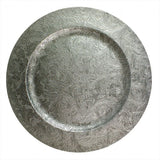 HARVEY & MASON EMBOSSED SILVER FLORAL DESIGN CHARGER PLATES 33CM. XM4495 \\\KD14719