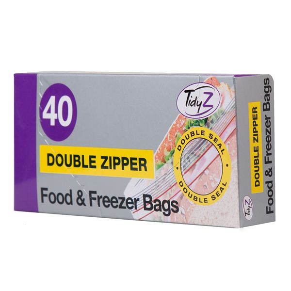 TIDYZ DOUBLE ZIPPER FOOD & FREEZER BAGS PACK OF 40. B0992 \\\KD14770