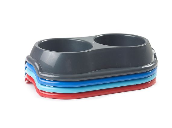 ASSORTED COLOUR WHITEFURZE ROUND PET DOUBLE BOWL 27CM. P0203 \\\KD14901