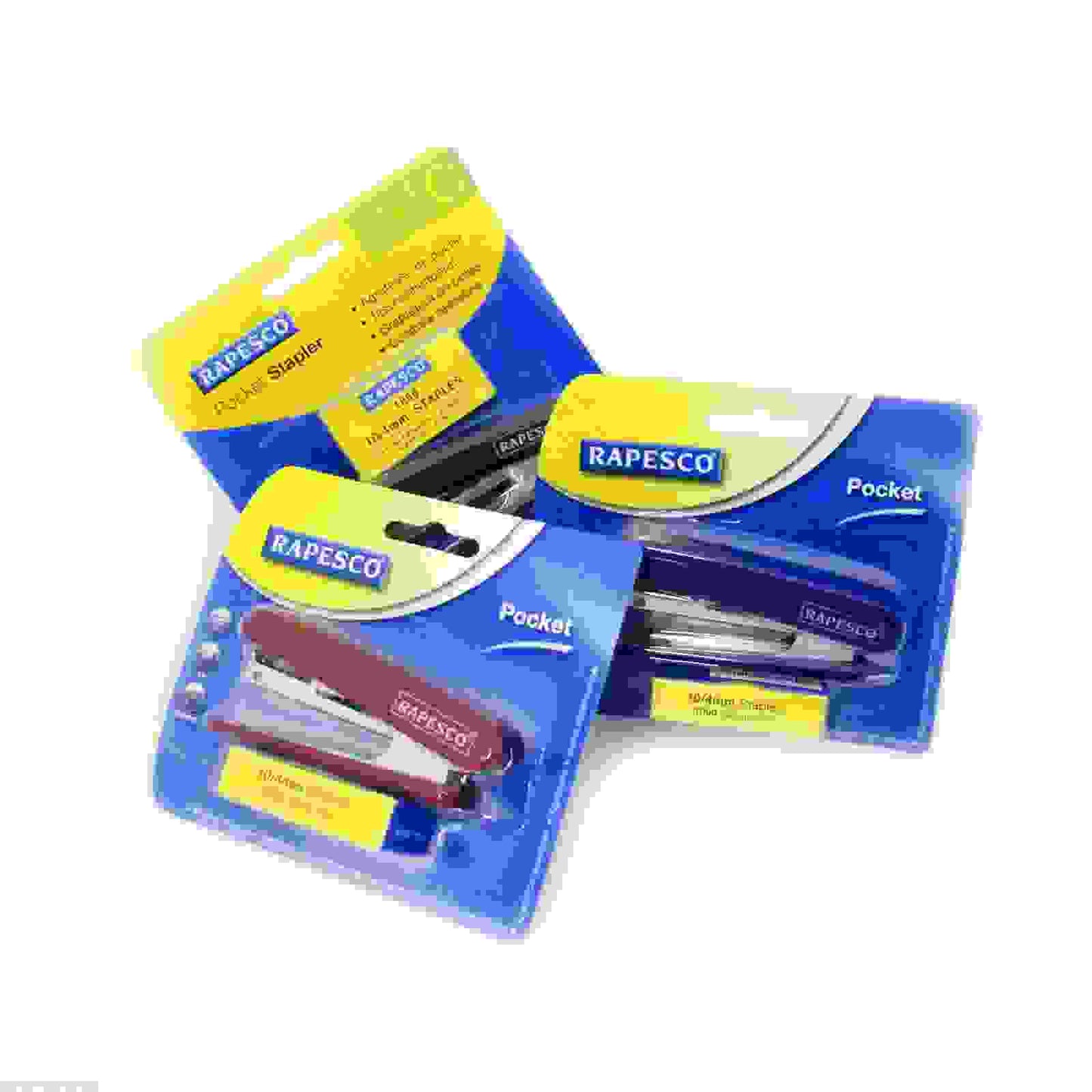 RAPESCO ASSORTED COLOUR POCKET STAPLER WITH 10/4MM STAPLES. ROPPSE000AS \\\KD14960