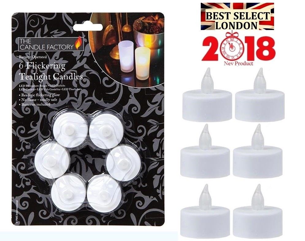 SNOW WHITE FLICKERING TEA LIGHT CANDLES PACK OF 6. PI819010 \\\KD15076