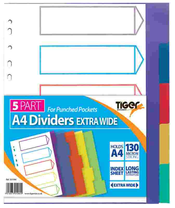 A4 EX WIDE 5 PART PUNCH POCKET DIVIDERS. T301064 \\\KD15194