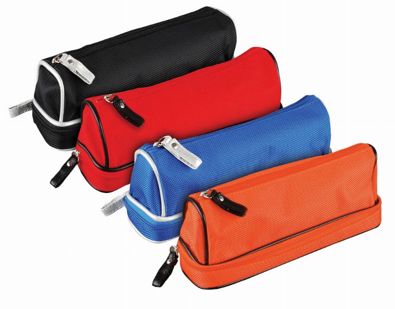 DOME DOUBLE BARREL SHAPE PENCIL CASE DOUBLE ZIP ASSORT COLOUR. T301862 \\\KD15202