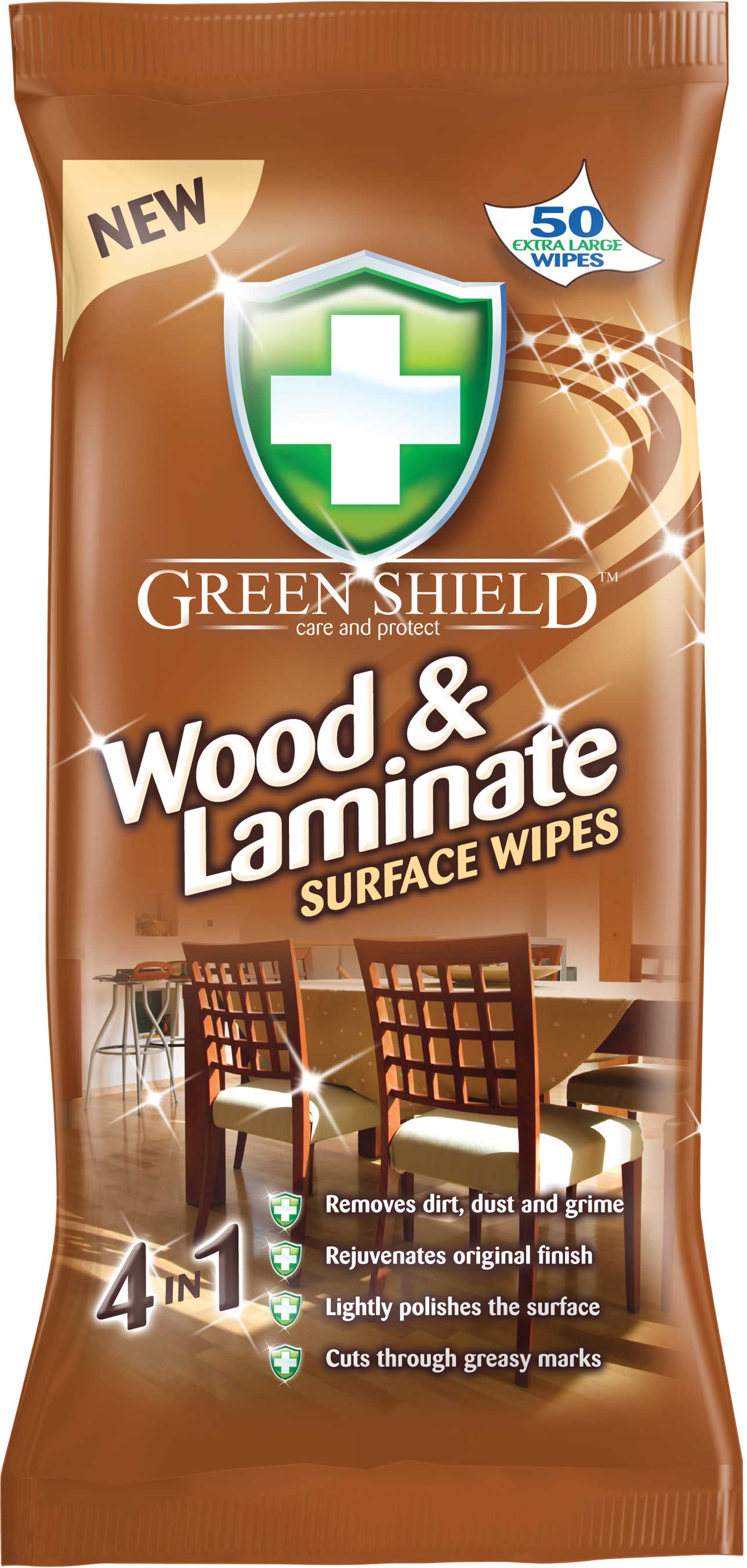 GREENSHIELD ANTI BACTERIAL WOOD & LAMINATE CLEANING WIPES 70/PK. 5060110220762 \\\KD15228