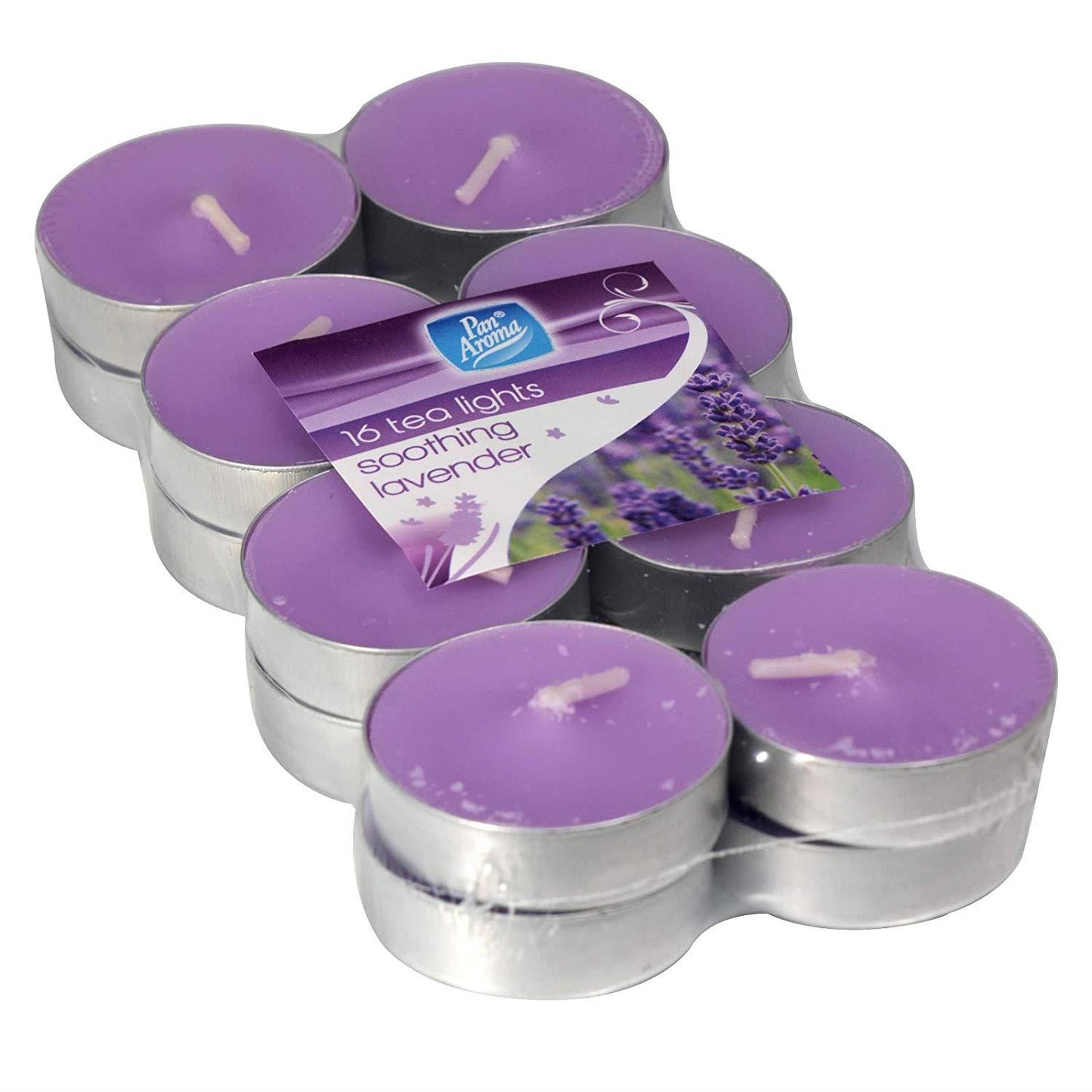 PAN AROMA COLOUR TEA LIGHTS CANDLES SOOTHING LAVENDER FRAGRANCE PK OF 16. PAN0405 \\\KD15254