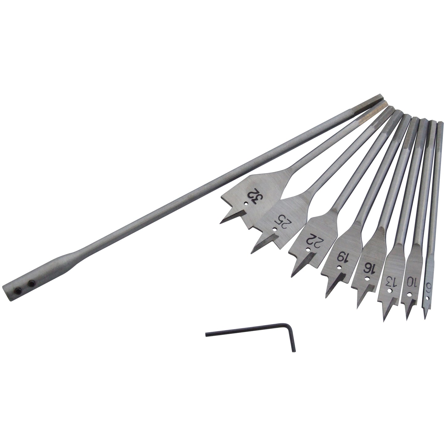 AM-TECH 8 PIECE FLAT WOOD BIT SET WITH 12" EXTENTION. F1435 \\\KD15291