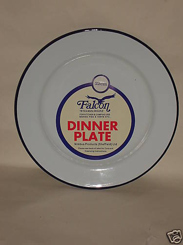 FALCON WHITE WITH BLUE ENAMEL ROUND DINNER  PLATE  22CM. 45022 \\\KD15448