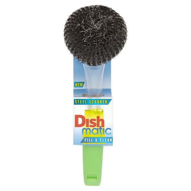 DISHMATIC STEEL SCOURER SPONGE WITH HANDLE. UK-DM3-HS5D-10 \\\KD15453