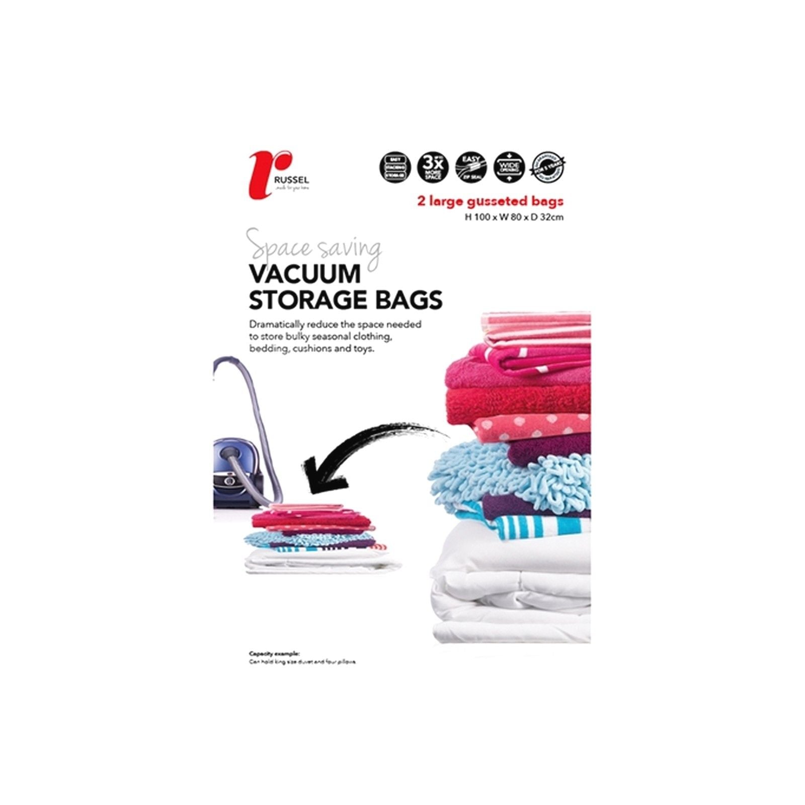 H & L RUSSEL GUSSETED VACCUM STORAGE BAG SET OF 2 100X80X32CM. SB5342 \\\KD15478