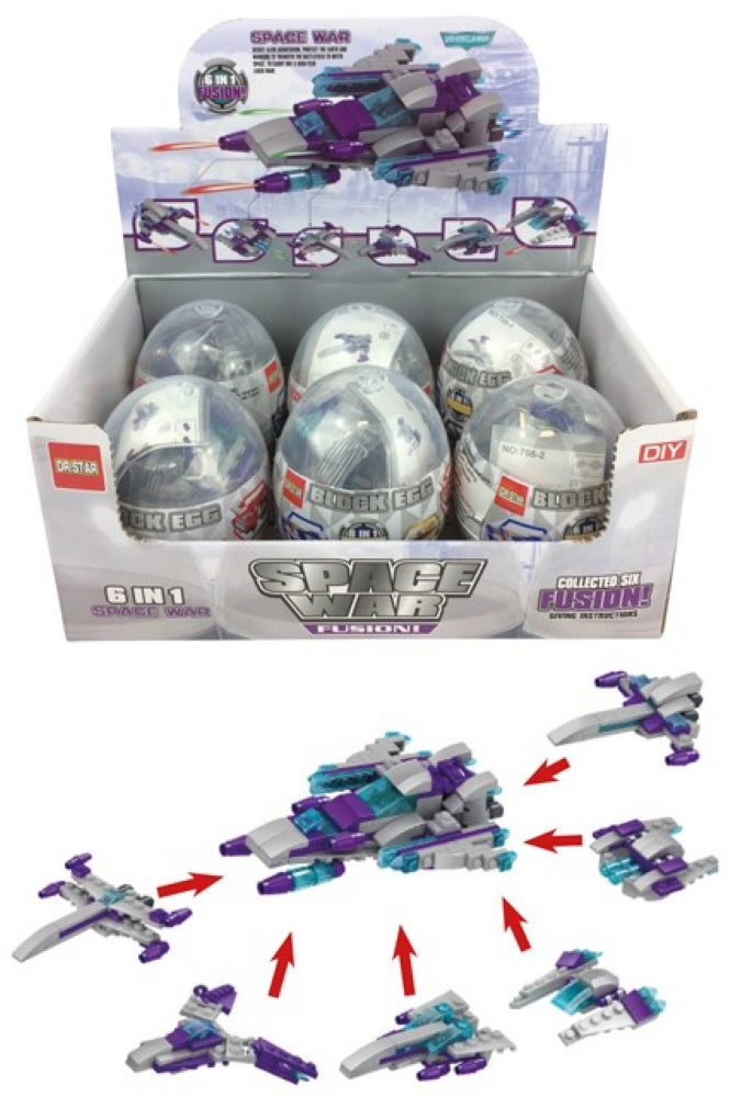 SPACESHIP THEMED BUILDING BRICKS SET OF 6 PLASTIC CAPSULES. PL385174 \\\KD15537