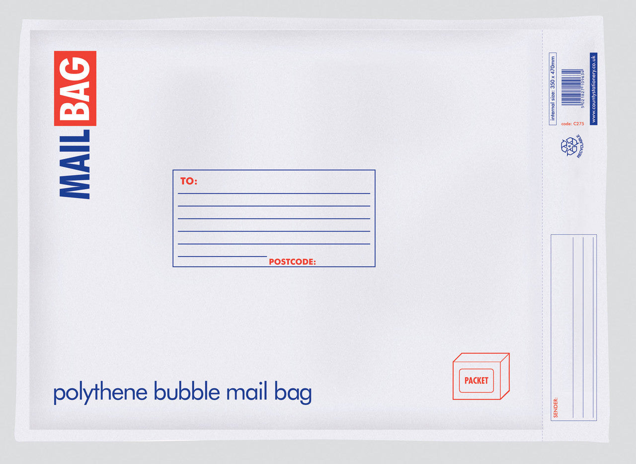 COUNTY EXTRA LARGE POLYTHENE BUBBLE BAGS 350 X 470MM 10/PK. C275 \\\KD15716